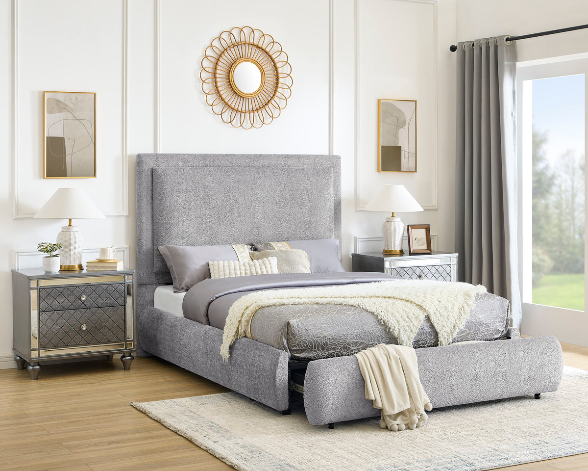 Reverie Pewter King Bed with Drawer from Crown Mark - Luna Furniture