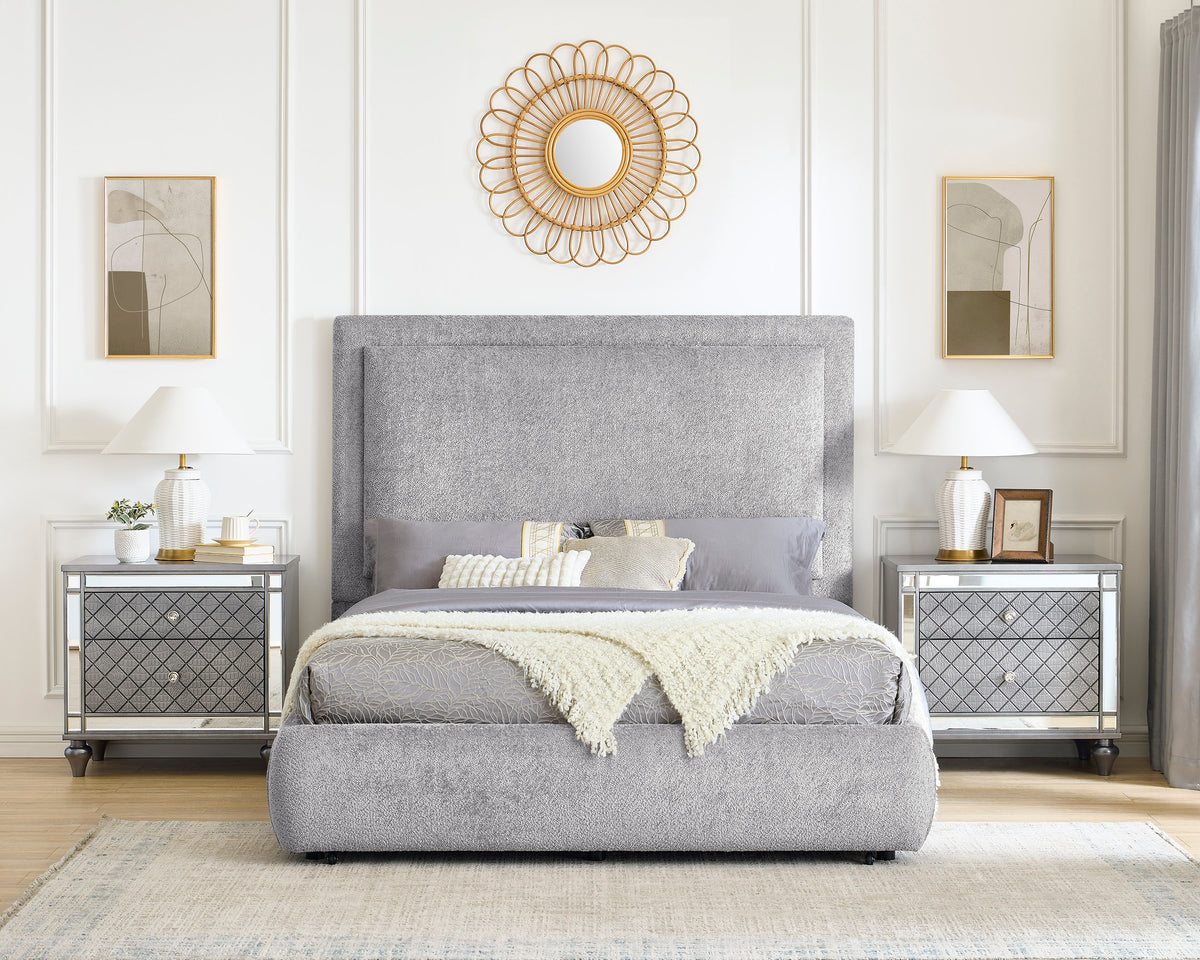 Reverie Pewter King Bed with Drawer from Crown Mark - Luna Furniture
