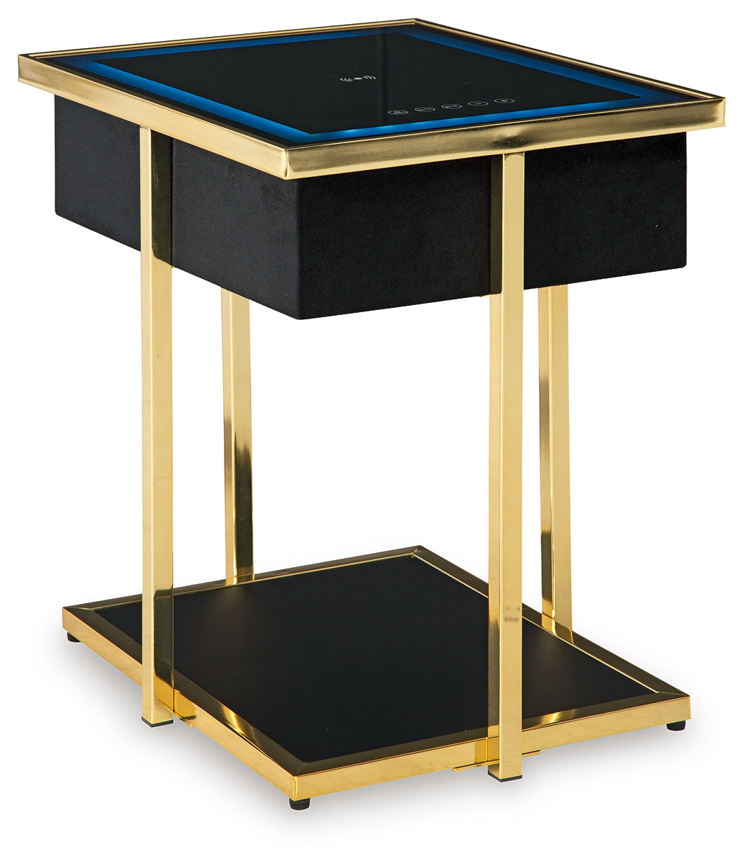 Rexwell Black/Gold Finish Accent Table with Speaker from Ashley - Luna Furniture