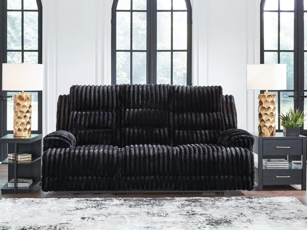 Rhine Falls Onyx Power Reclining Sofa with Drop Down Table