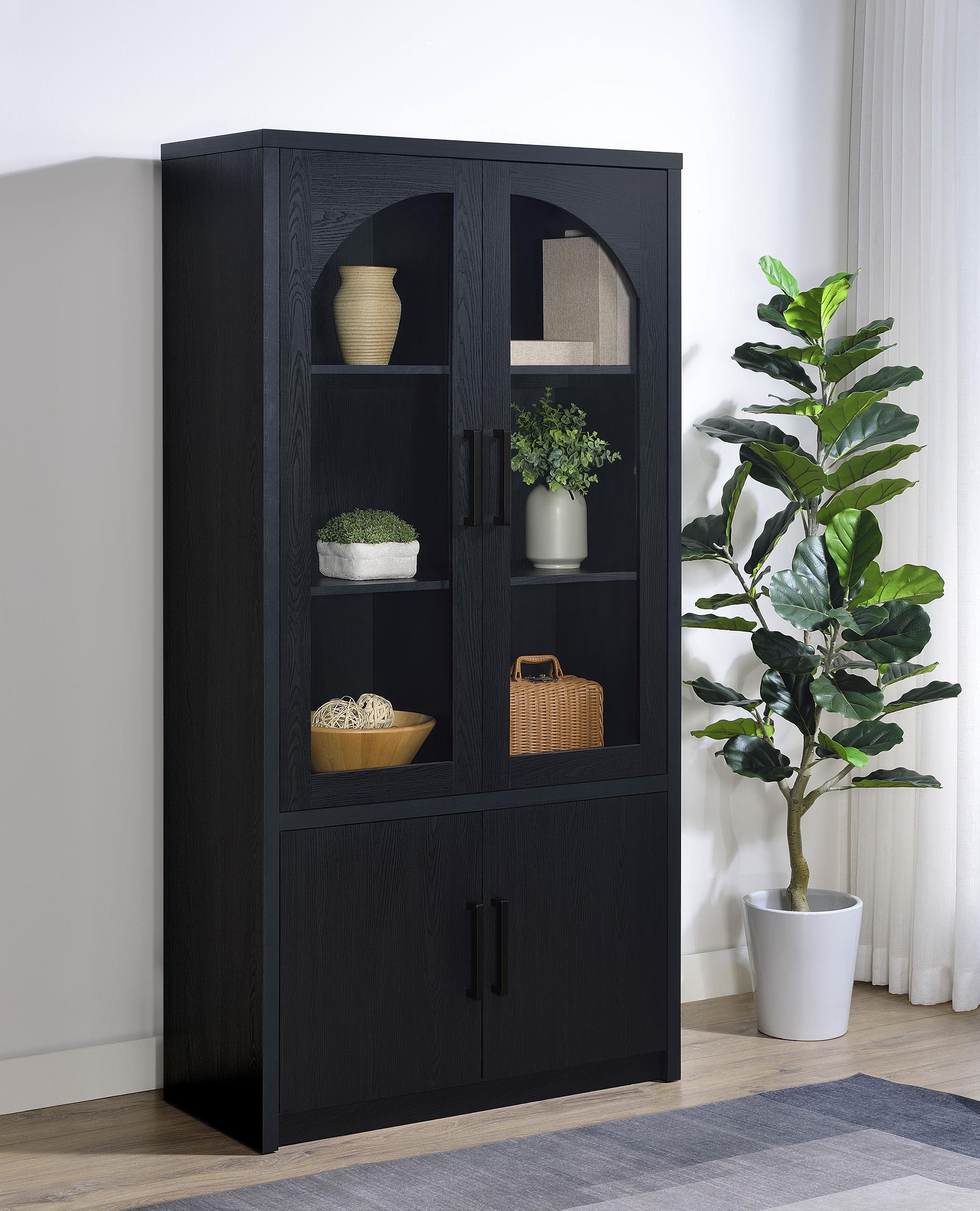 Riva Black 4-Door Tall Accent Display Cabinet with LED Lighting