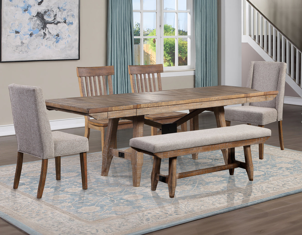 Riverdale Driftwood 6-Piece Upholstered Trestle Dining Set from Steve Silver - Luna Furniture