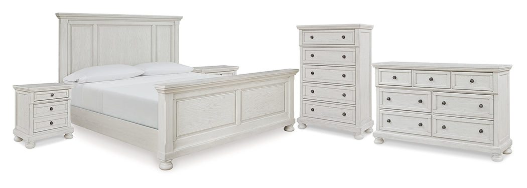 Robbinsdale Antique White Queen Panel Bed, Dresser, Chest and 2 Nightstands from Ashley - Luna Furniture