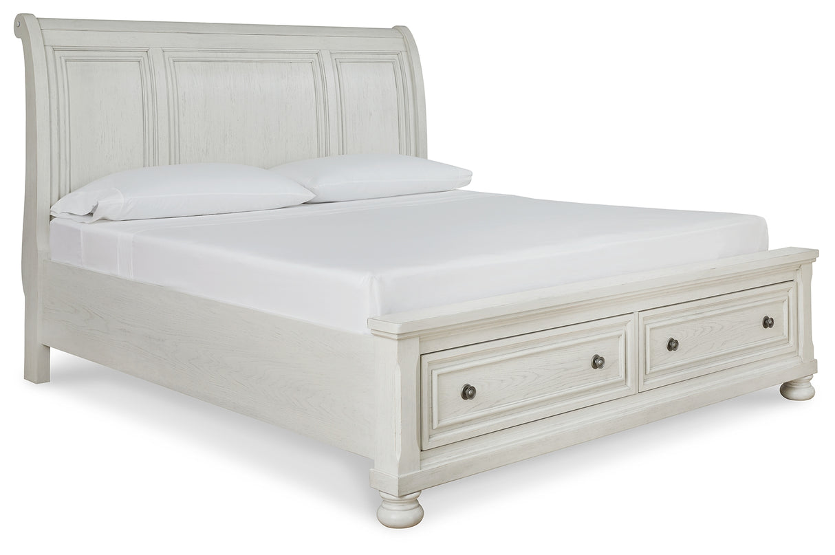 Robbinsdale California King Sleigh Bed with Storage with Dresser in Antique White from Ashley - Luna Furniture