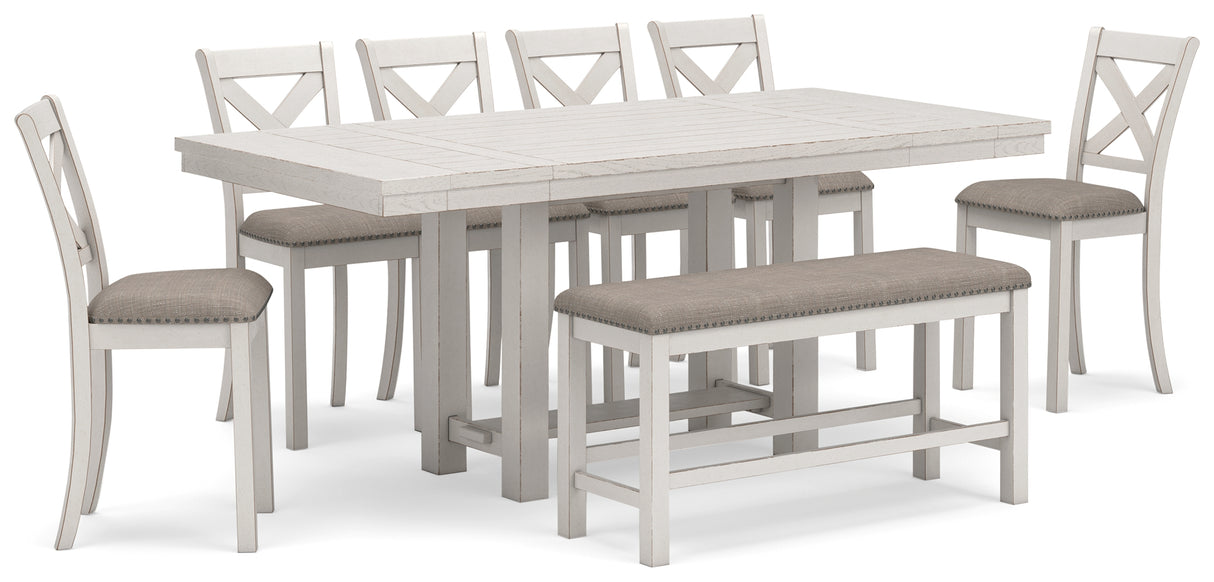 Robbinsdale Counter Height Dining Table and 6 Barstools and Bench in Antique White from Ashley Furniture - Luna Furniture