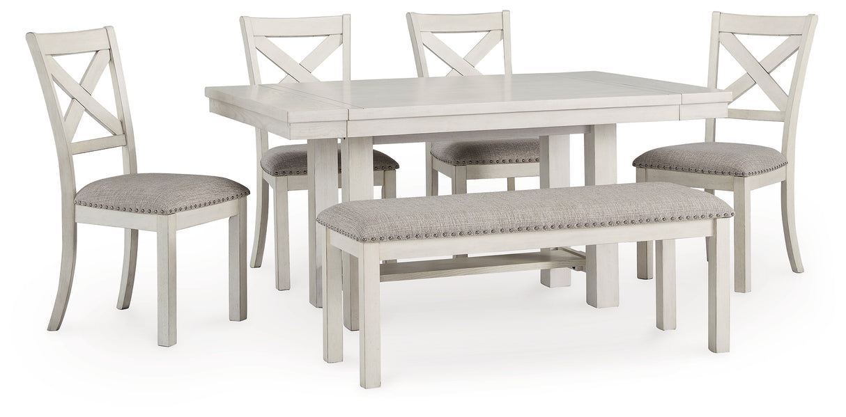Robbinsdale Dining Table and 4 Chairs and Bench in Antique White from Ashley - Luna Furniture