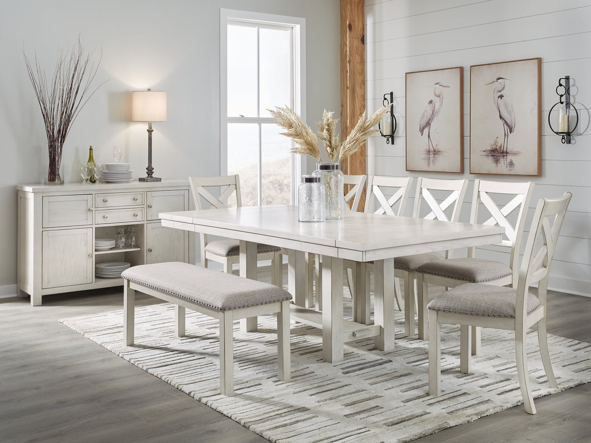 Robbinsdale Dining Table and 6 Chairs and Bench with Storage in Antique White from Ashley - Luna Furniture