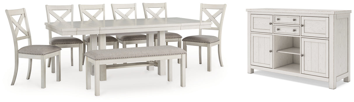 Robbinsdale Dining Table and 6 Chairs and Bench with Storage in Antique White from Ashley - Luna Furniture