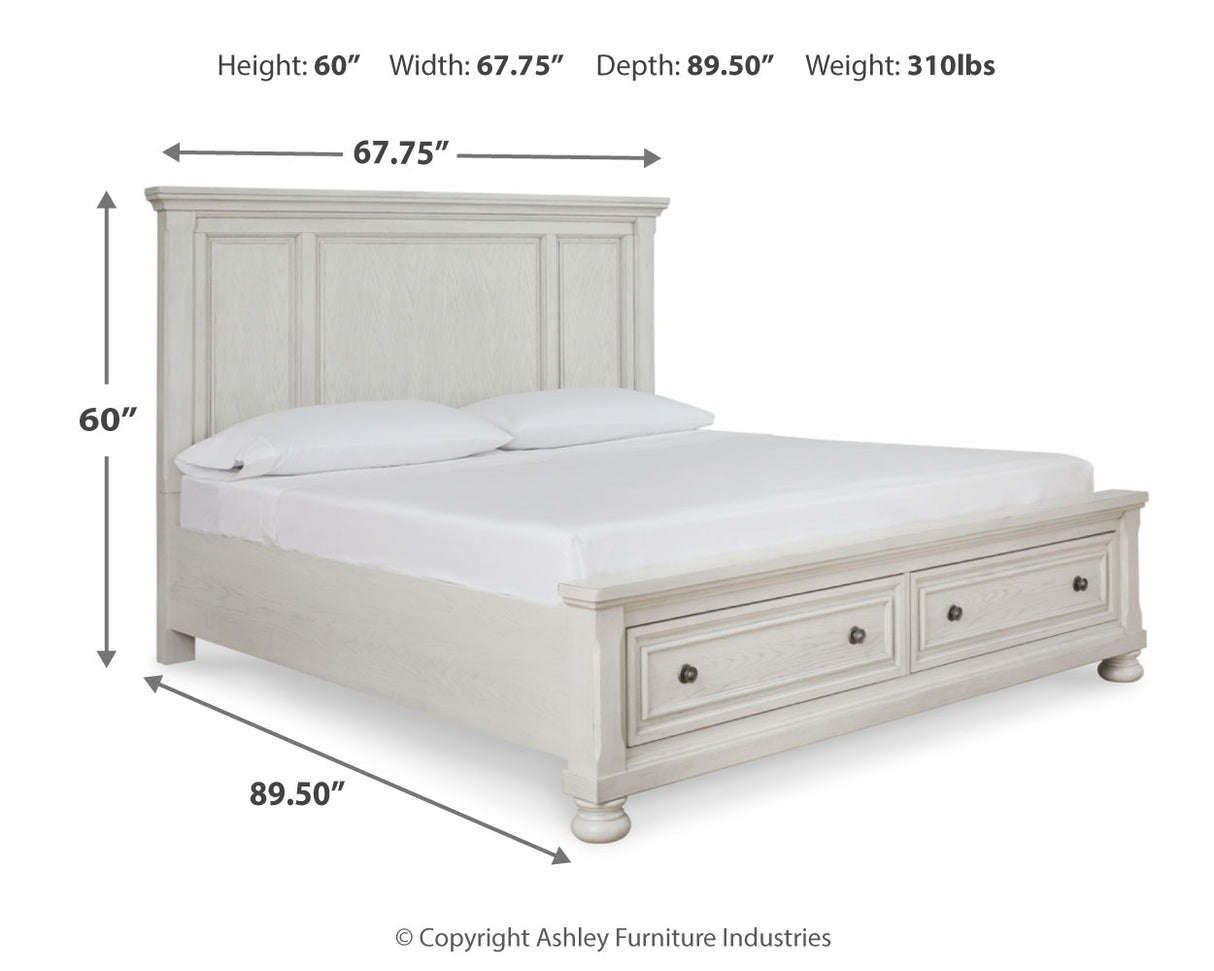 Robbinsdale Queen Panel Storage Bed with Mirrored Dresser and Chest in Antique White from Ashley - Luna Furniture
