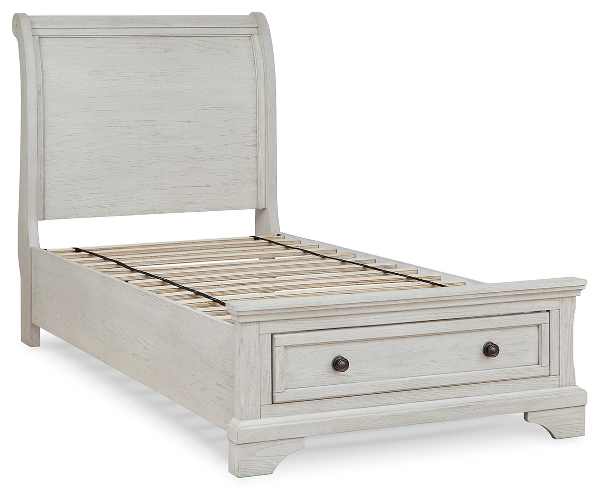 Robbinsdale Twin Sleigh Storage Bed with Mirrored Dresser and Nightstand in Antique White from Ashley - Luna Furniture