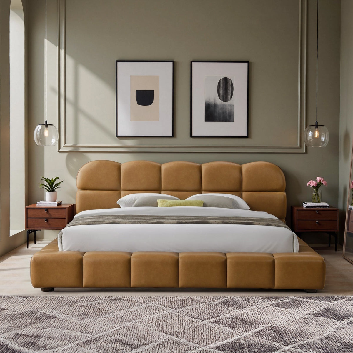 Roswell Brown Luxurious Vegan Leather King Platform Bed from Ashcroft Furniture - Luna Furniture