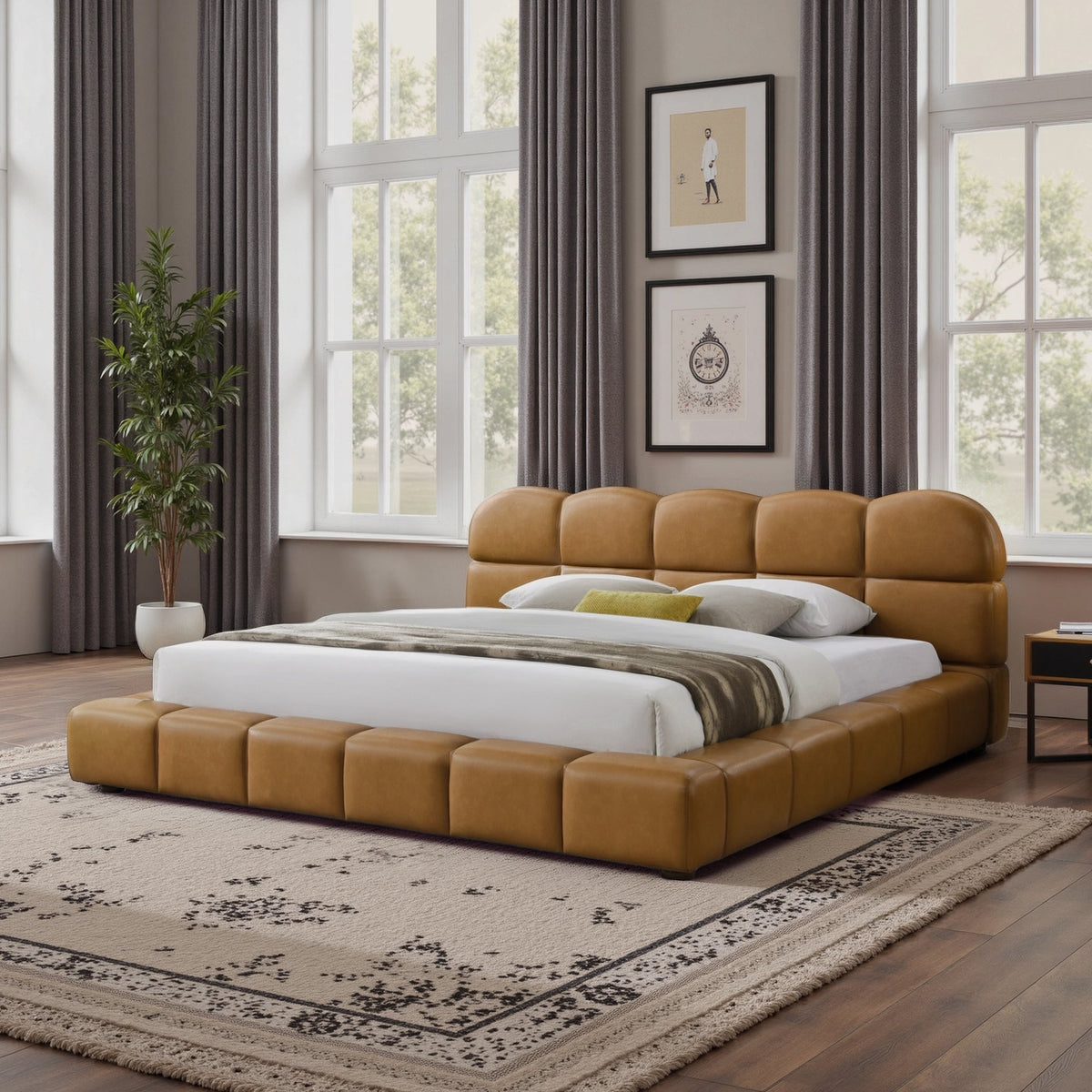 Roswell Brown Luxurious Vegan Leather King Platform Bed from Ashcroft Furniture - Luna Furniture