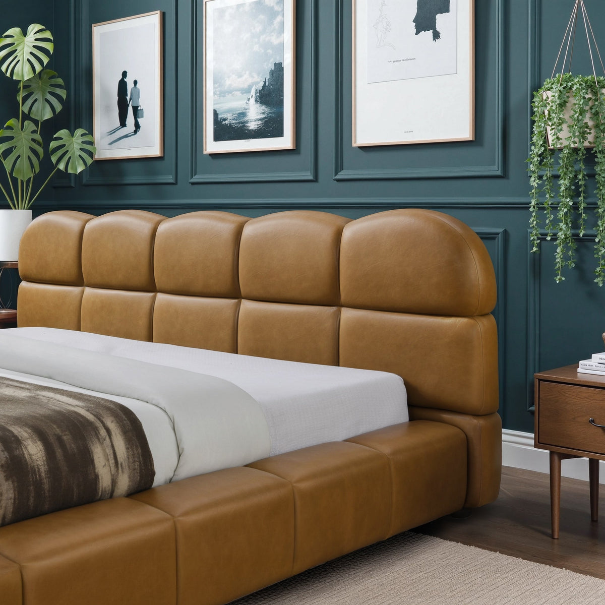 Roswell Brown Luxurious Vegan Leather King Platform Bed from Ashcroft Furniture - Luna Furniture