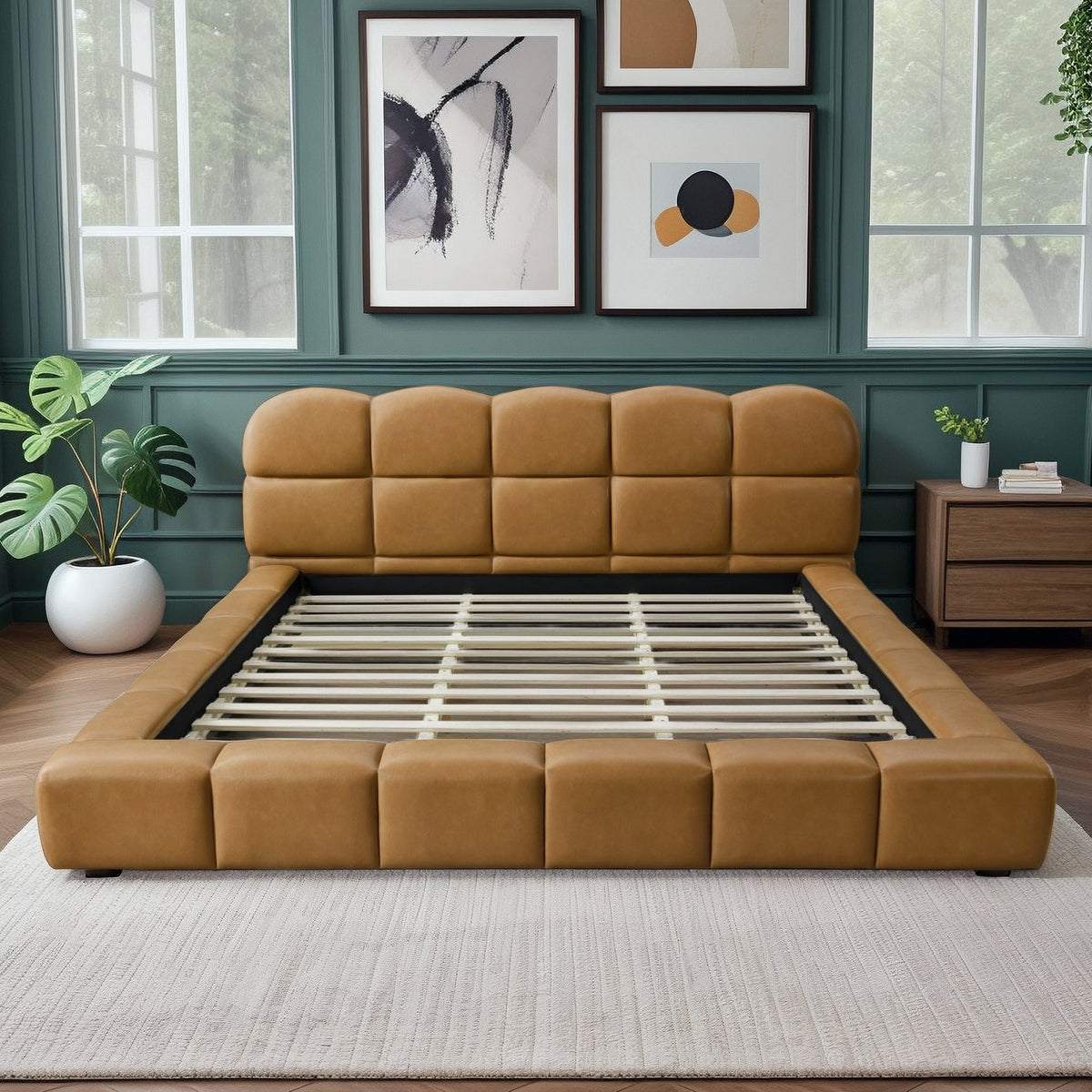 Roswell Brown Luxurious Vegan Leather King Platform Bed from Ashcroft Furniture - Luna Furniture