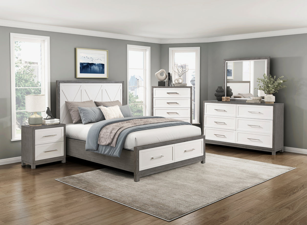 Rowan Ivory/Gray King Storage Platform Bed from Homelegance - Luna Furniture