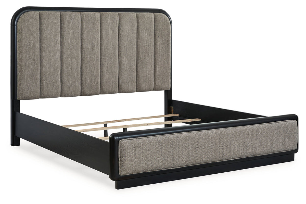 Rowanbeck Gray/Black King Upholstered Panel Bed from Ashley - Luna Furniture