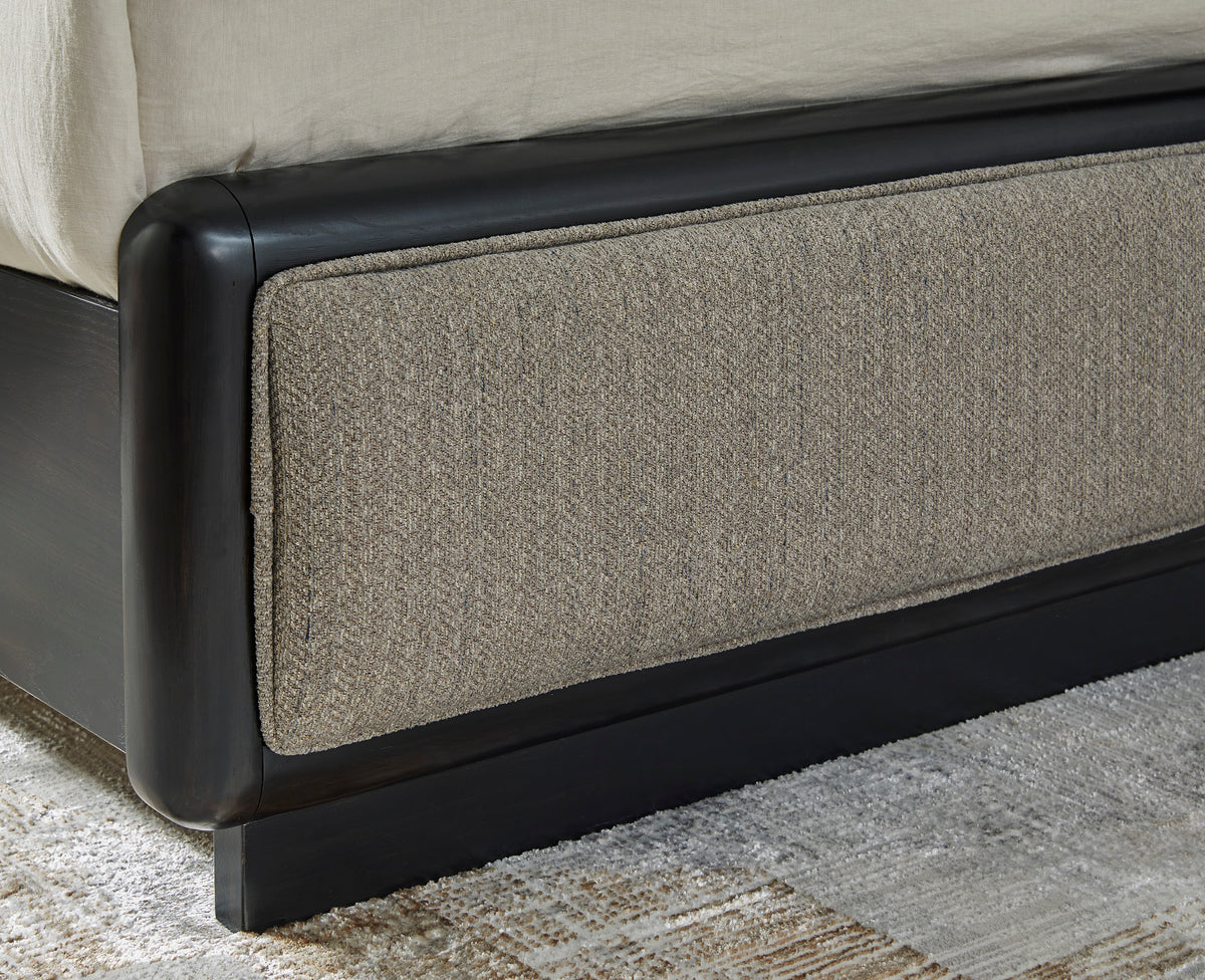 Rowanbeck Gray/Black Queen Upholstered Panel Bed from Ashley - Luna Furniture