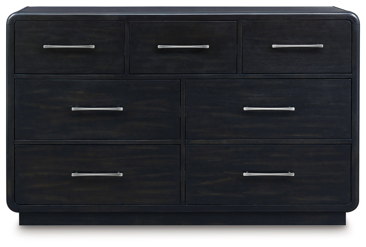 Rowanbeck King Upholstered Panel Bed with Dresser in Gray/Black from Ashley Furniture - Luna Furniture