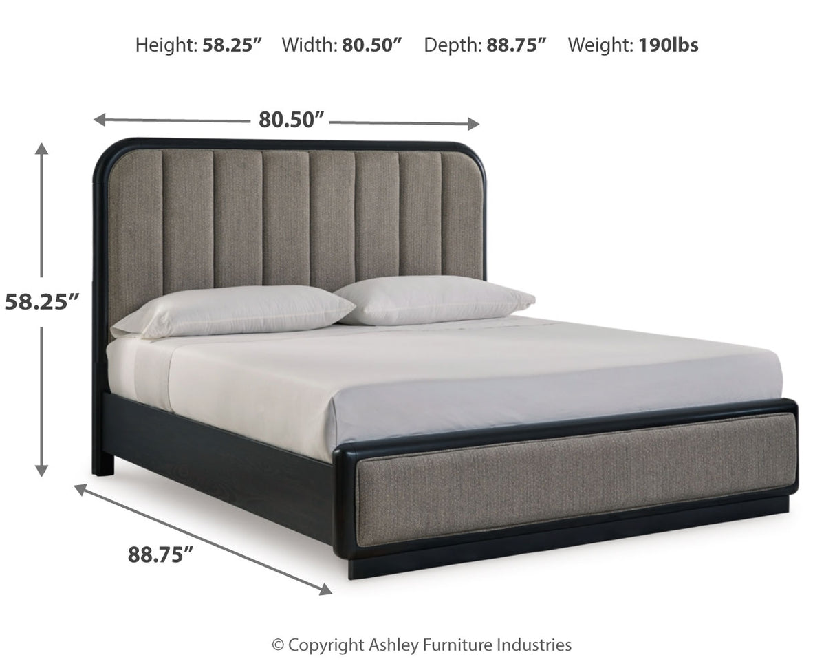 Rowanbeck King Upholstered Panel Bed with Dresser in Gray/Black from Ashley Furniture - Luna Furniture