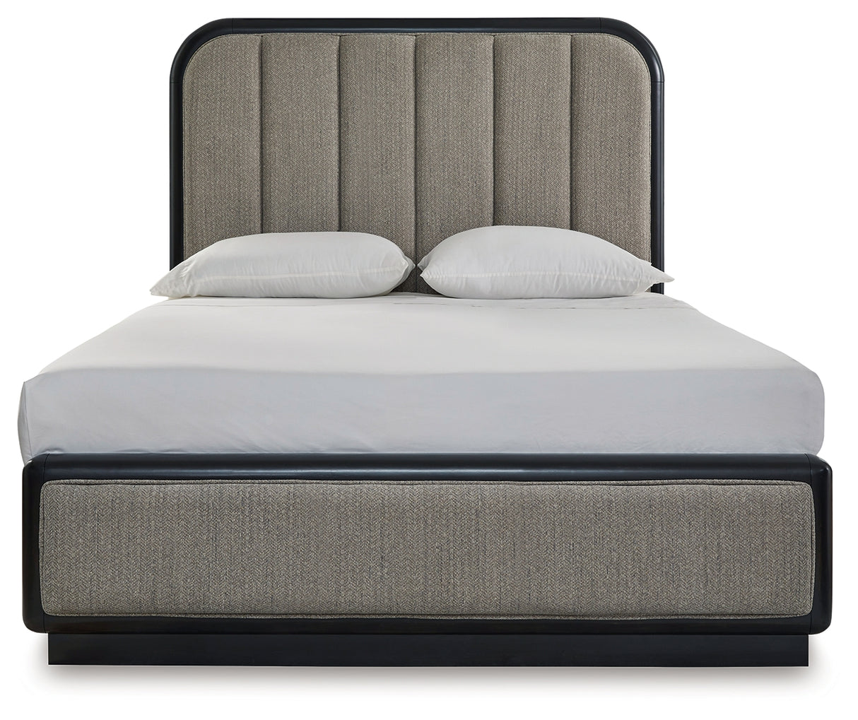 Rowanbeck Queen Upholstered Panel Bed with Dresser in Gray/Black from Ashley Furniture - Luna Furniture