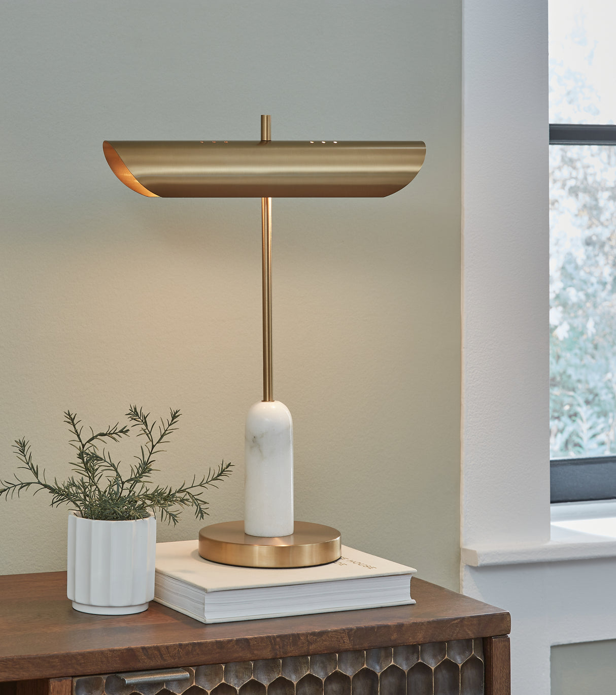 Rowleigh Gold Finish/White Desk Lamp from Ashley - Luna Furniture