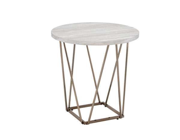 Rowyn Copper Metal Base Faux Marble Top End Table