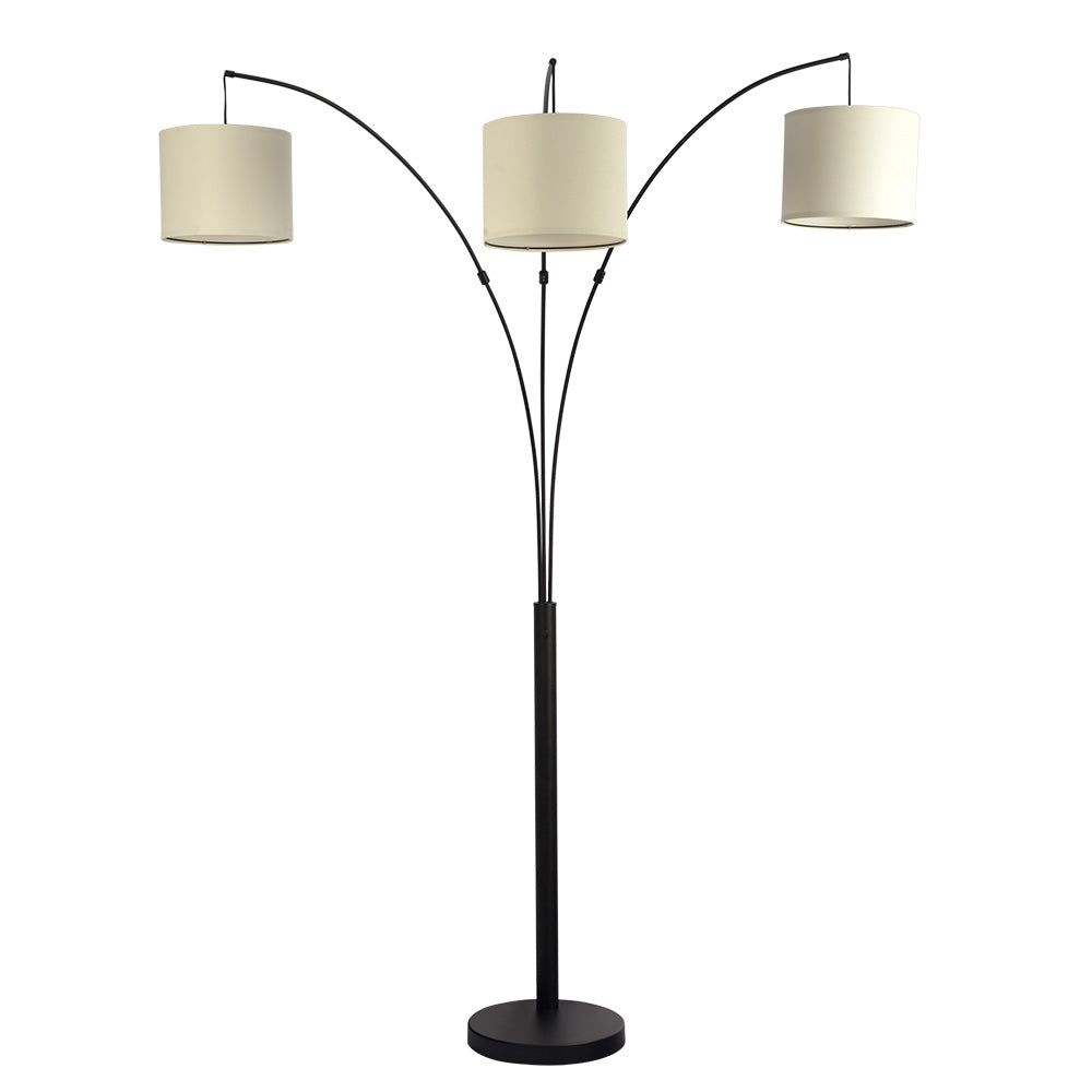 Royal 3-Arm Metal Arc Floor Lamp, Oil Rubbed Bonze with Linen Shade, 4 way Rotary Switch from Midinmod - Luna Furniture