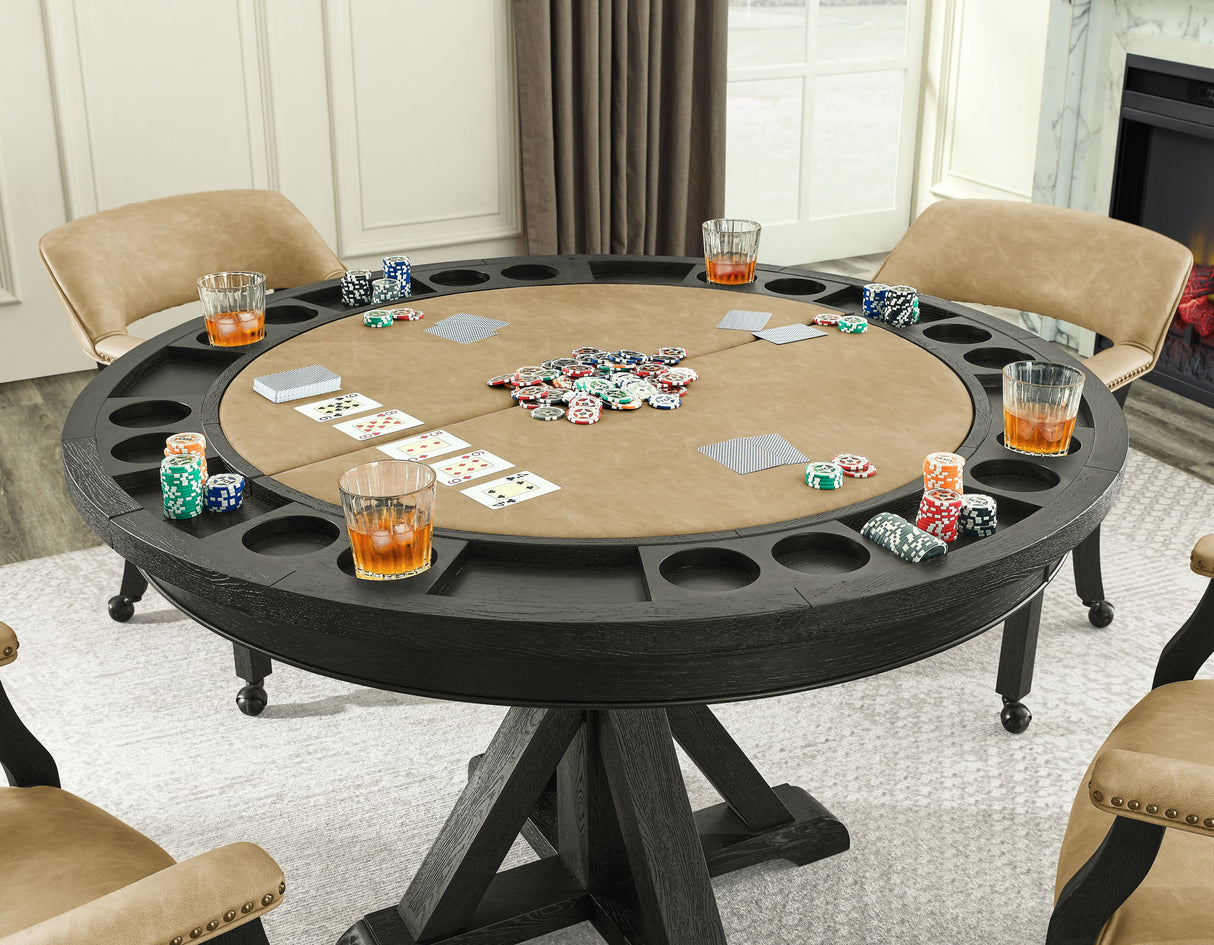 Rylie 48-inch Round Dining Table with Folding Game Top, Black Finish from Steve Silver - Luna Furniture