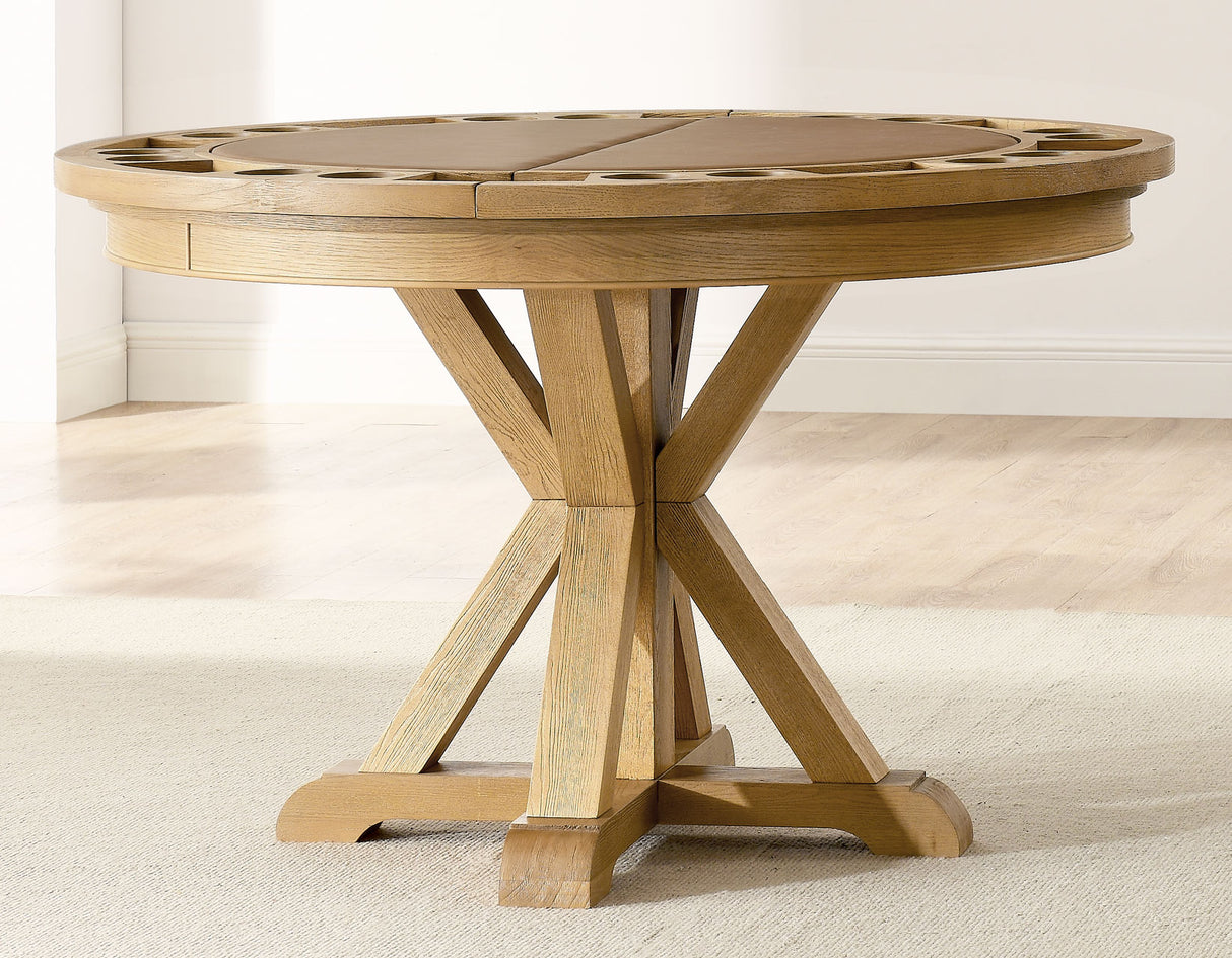 Rylie 48-inch Round Dining Table with Folding Game Top, Natural Finish from Steve Silver - Luna Furniture
