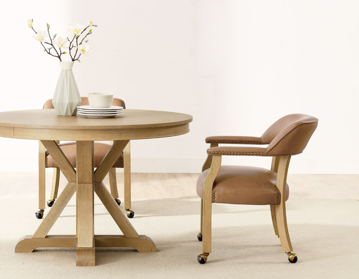 Rylie 48-inch Round Dining Table with Folding Game Top, Natural Finish from Steve Silver - Luna Furniture