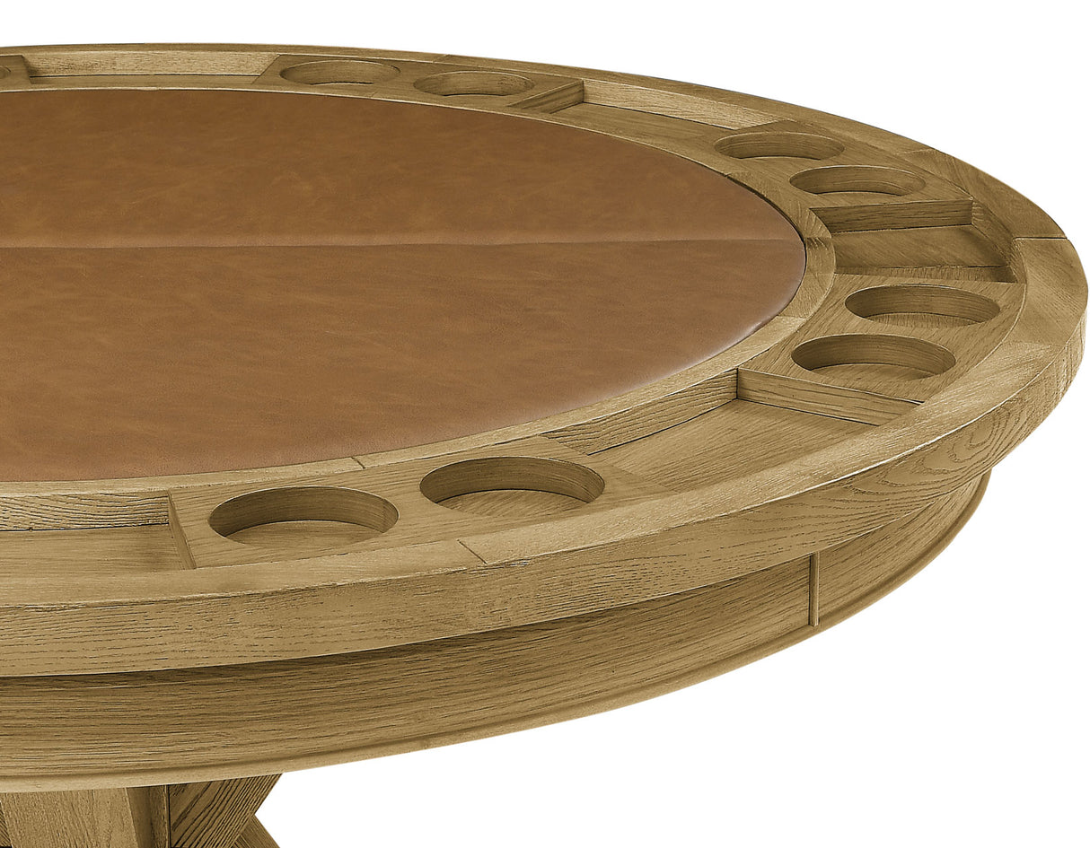 Rylie 48-inch Round Dining Table with Folding Game Top, Natural Finish from Steve Silver - Luna Furniture