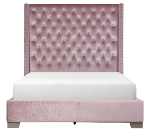 Franco Pink Velvet King Upholstered Bed from Homelegance - Luna Furniture