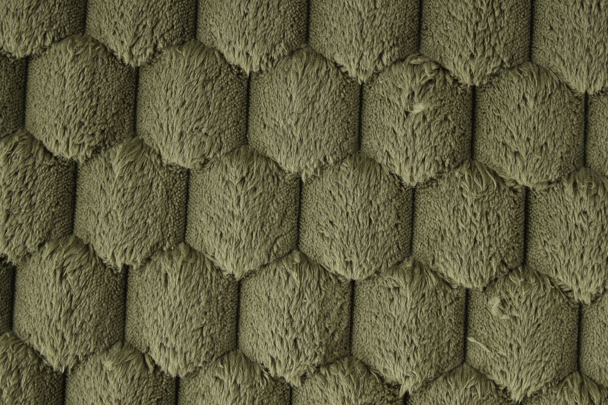 Ferryhill Olive chaise upholstery close-up, hexagonal plush texture in olive green