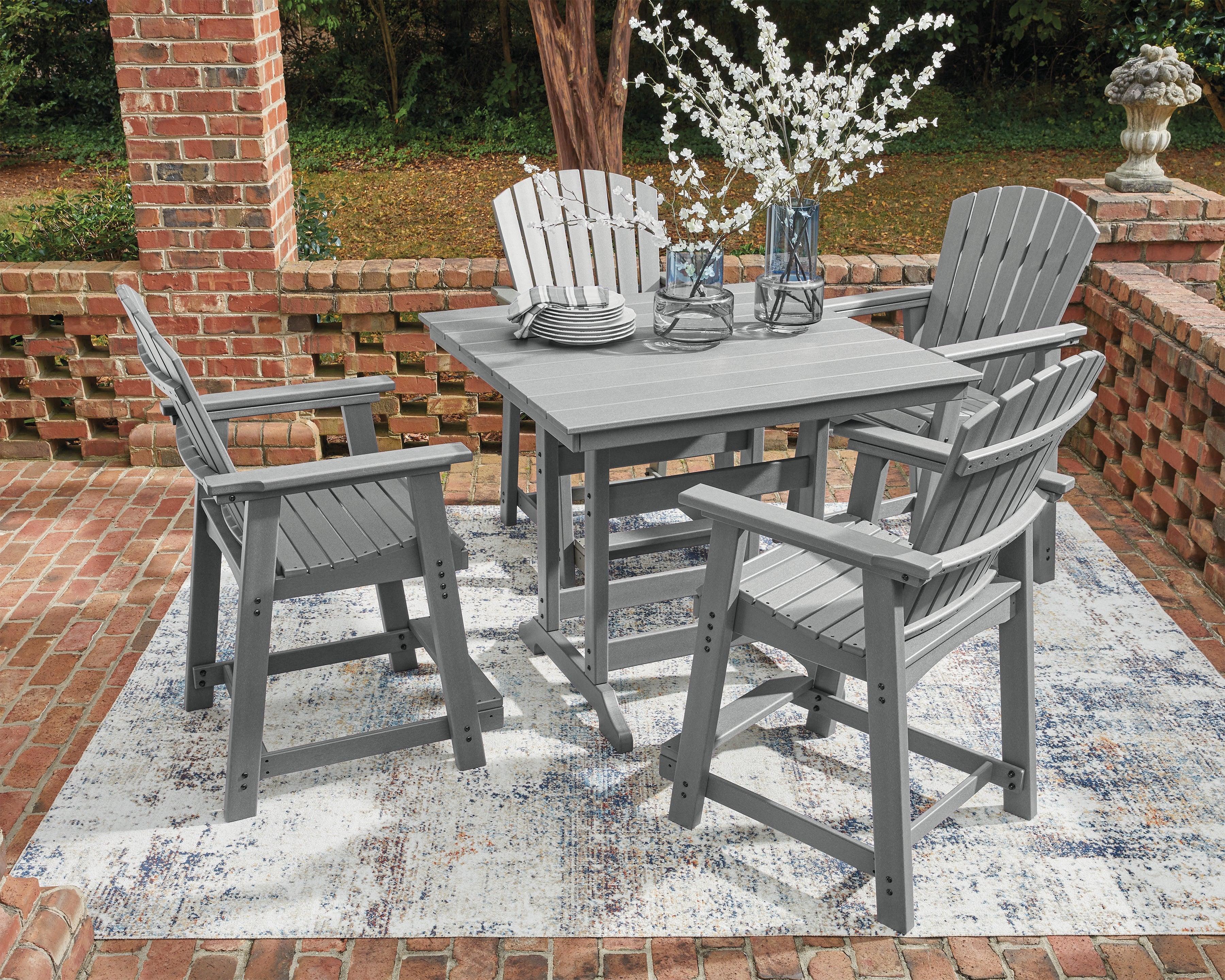 Ashley Sanctuary Beach Dark Gray Outdor Counter Height Dining Set