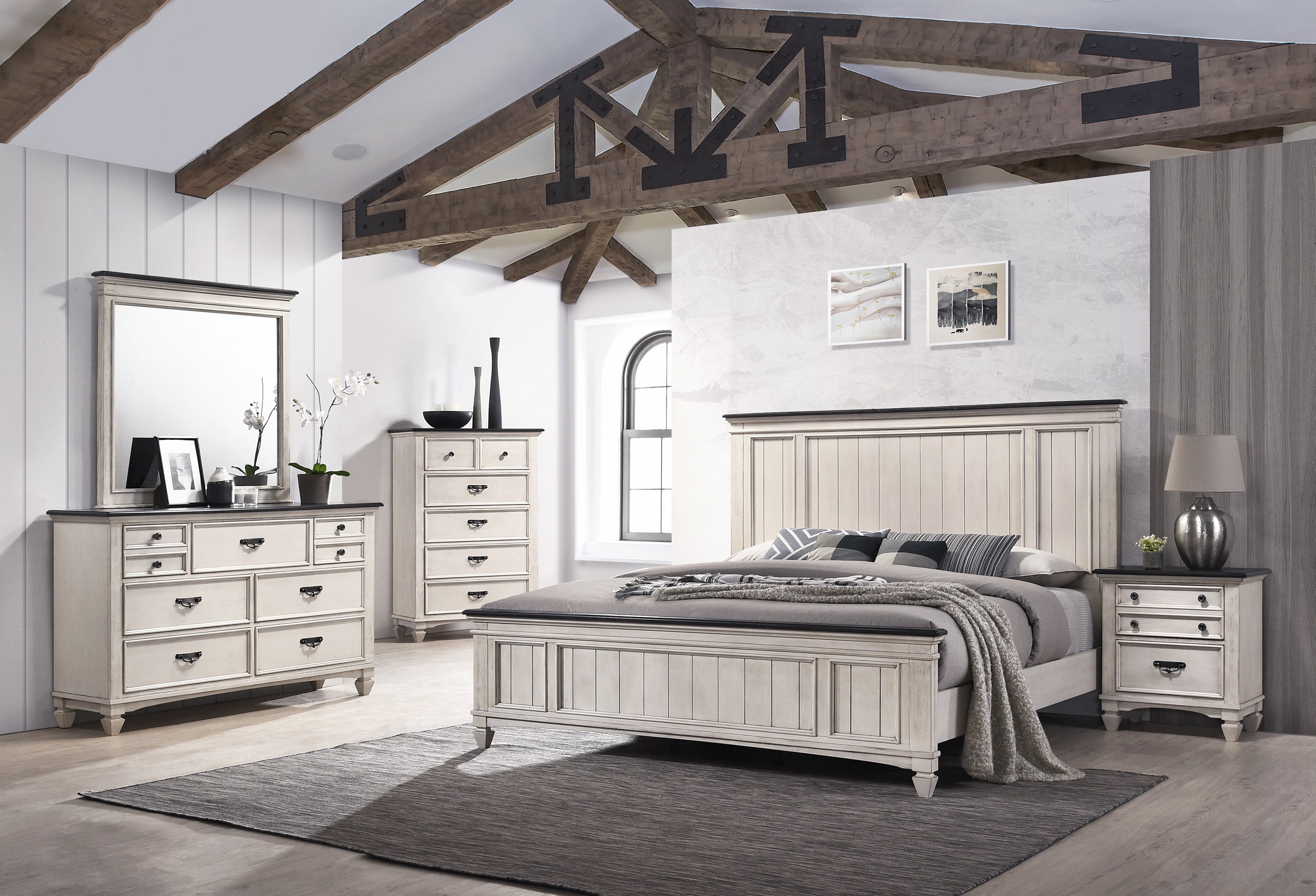 Crown Mark Sawyer Cream/Brown Panel Bedroom Set - Luna Furniture