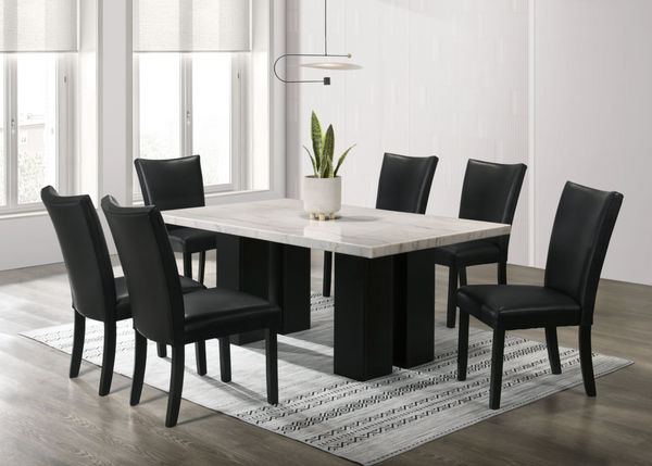 Finland Black/White Genuine Marble 7-Piece Dining Set (Table & 6 Chairs)