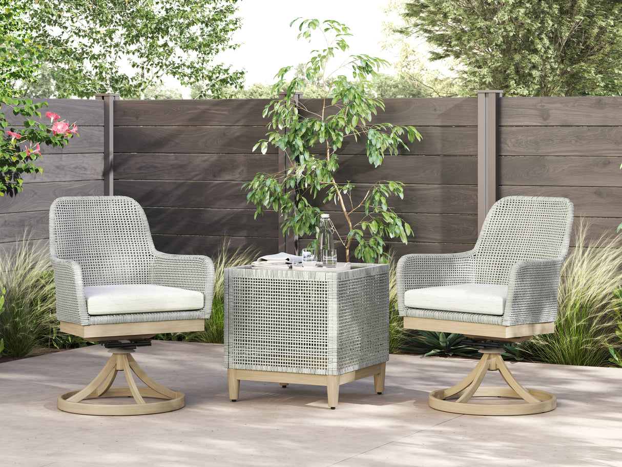 Seton Creek 2 Outdoor Chairs with End Table in Gray from Ashley - Luna Furniture