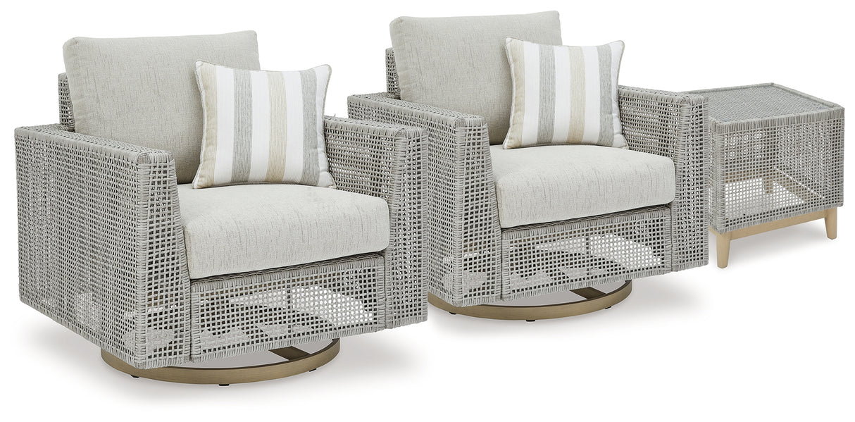 Seton Creek 2 Outdoor Lounge Chairs with End Table in Gray from Ashley - Luna Furniture