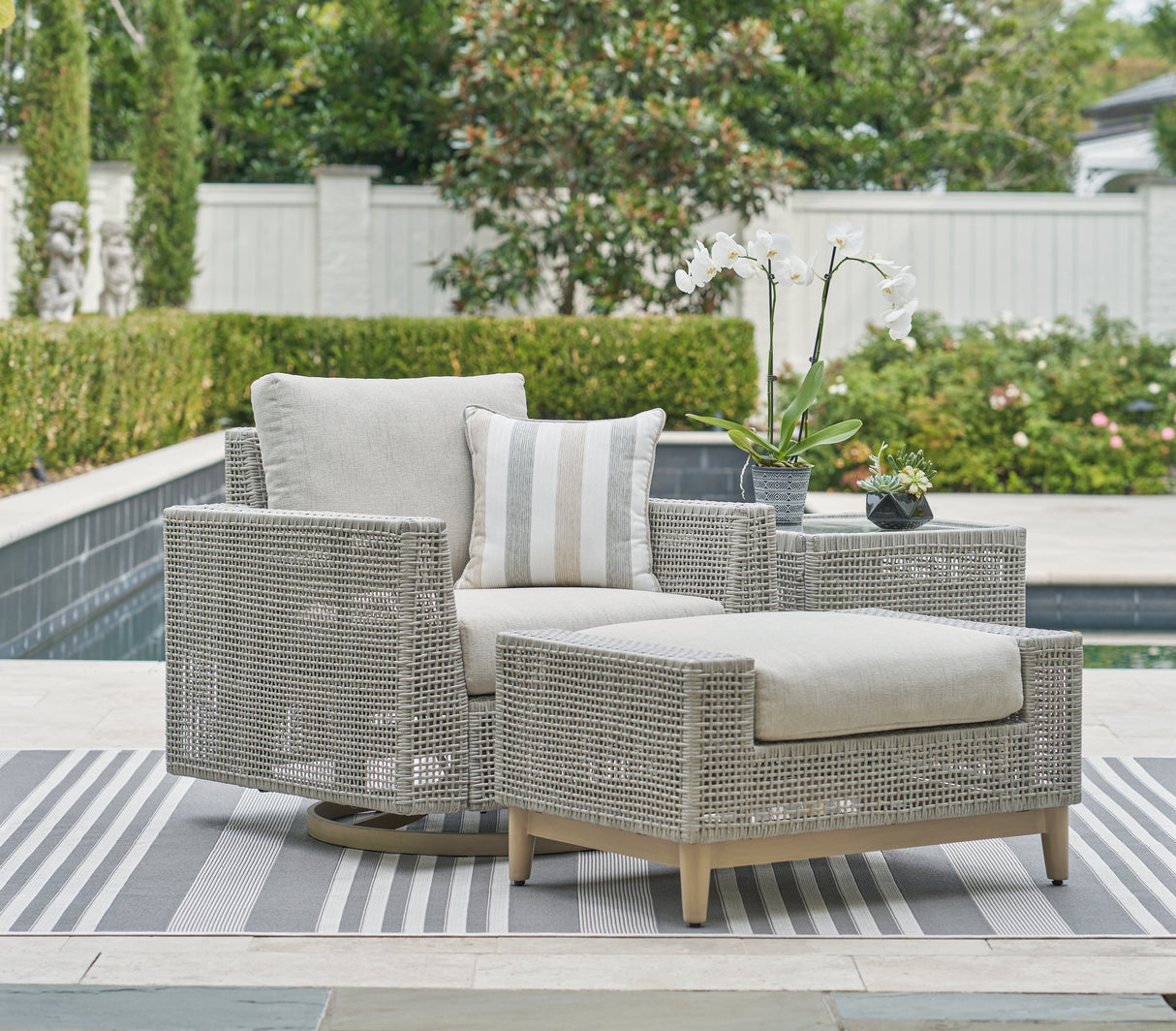 Seton Creek Outdoor Lounge Chair and Ottoman in Gray from Ashley - Luna Furniture