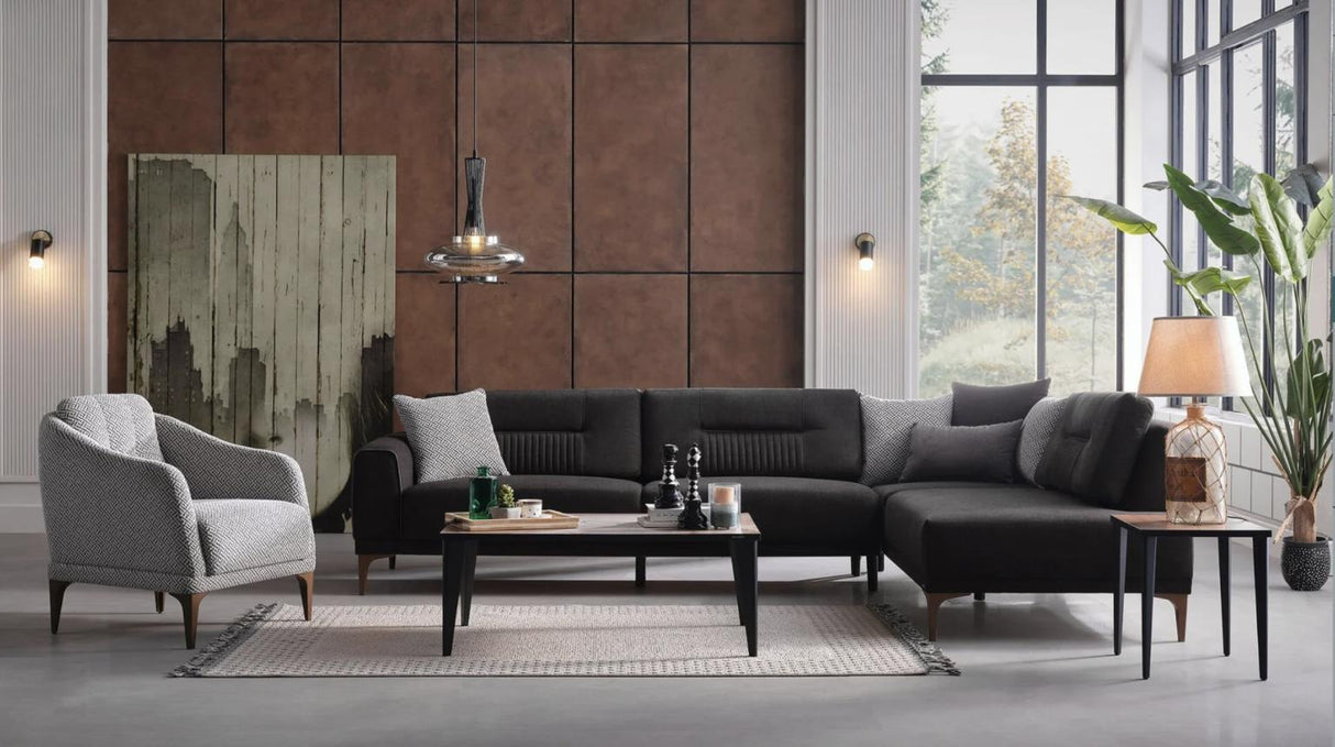 Seul Corte Anthracite RAF Chaise Sleeper Sectional from Bellona - Luna Furniture