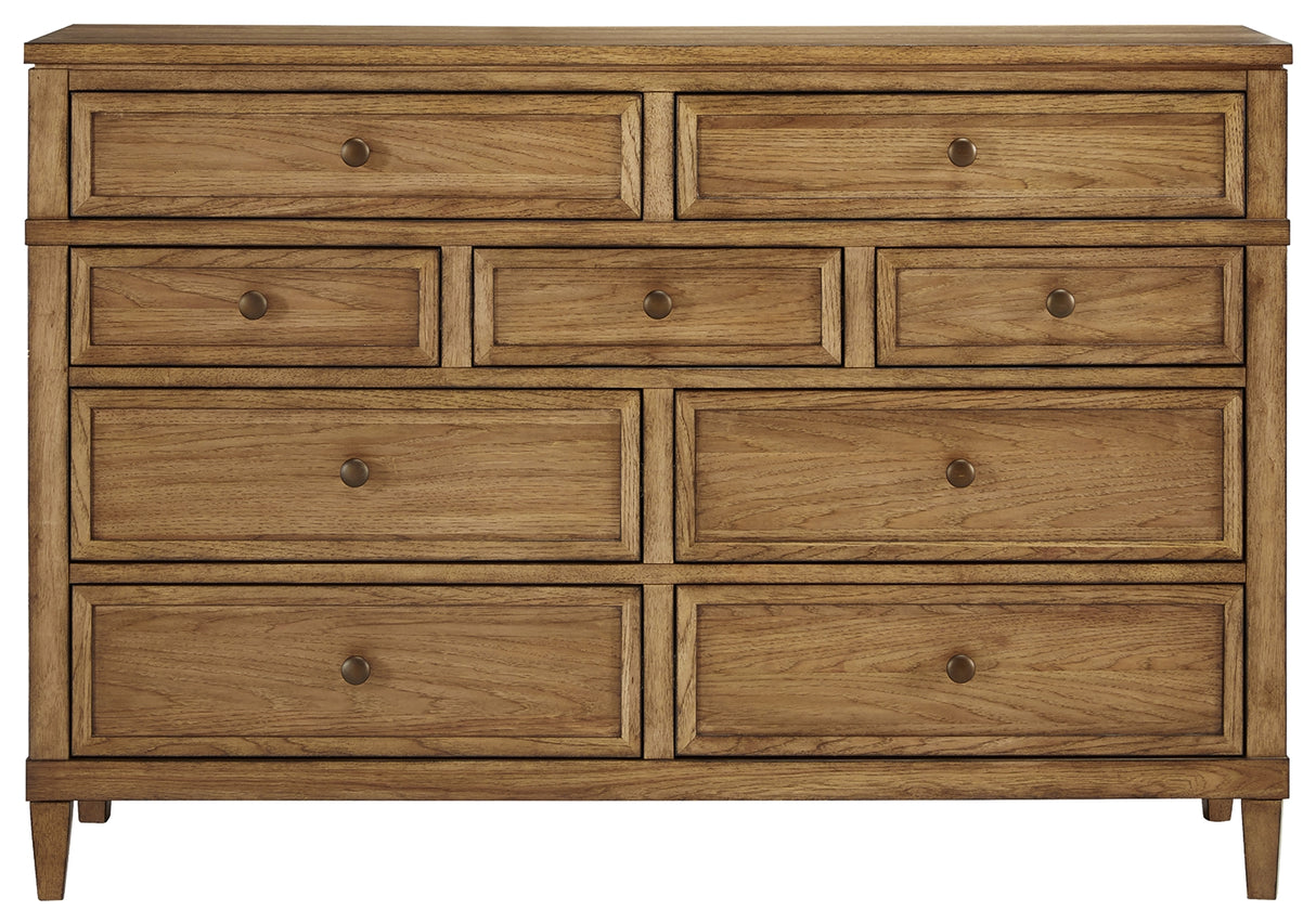 Sharlance California King Upholstered Panel Bed with Dresser and 2 Nightstands in Light Brown from Ashley Furniture - Luna Furniture