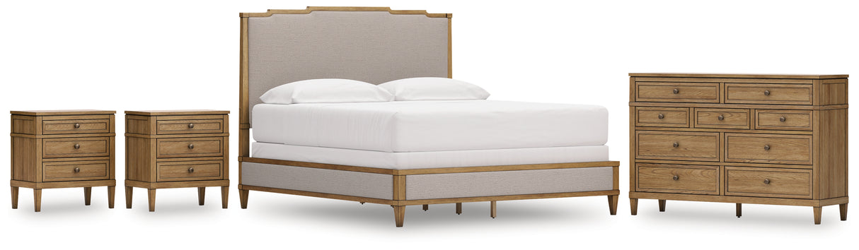 Sharlance California King Upholstered Panel Bed with Dresser and 2 Nightstands in Light Brown from Ashley Furniture - Luna Furniture