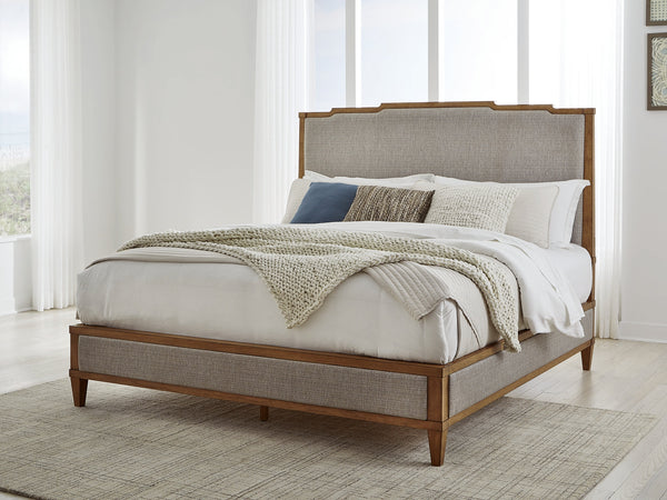 Sharlance Light Brown California King Upholstered Panel Bed