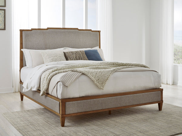 Sharlance Light Brown Queen Upholstered Panel Bed