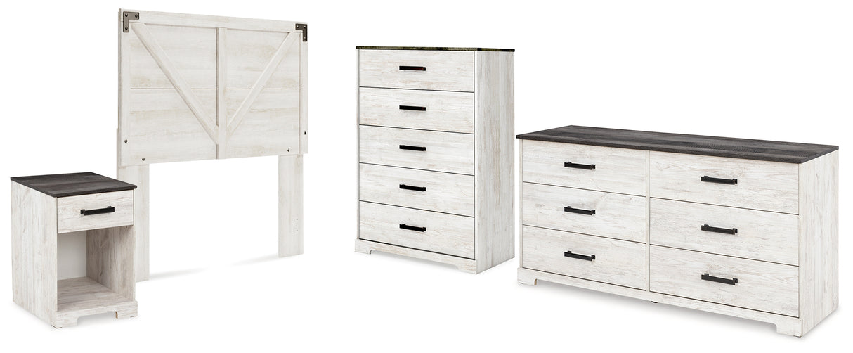 Shawburn Full Panel Headboard with Dresser, Chest and Nightstand in Whitewash from Ashley - Luna Furniture