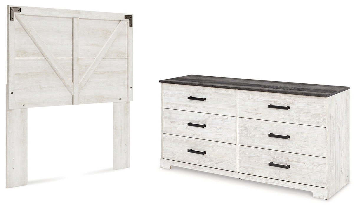 Shawburn Full Panel Headboard with Dresser in Whitewash from Ashley - Luna Furniture