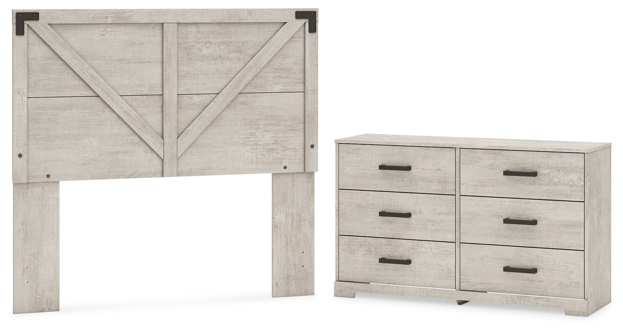 Shawburn Full Panel Headboard with Dresser in Whitewash from Ashley - Luna Furniture