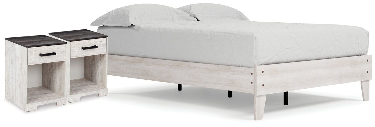 Shawburn Full Platform Bed with 2 Nightstands in Whitewash from Ashley - Luna Furniture