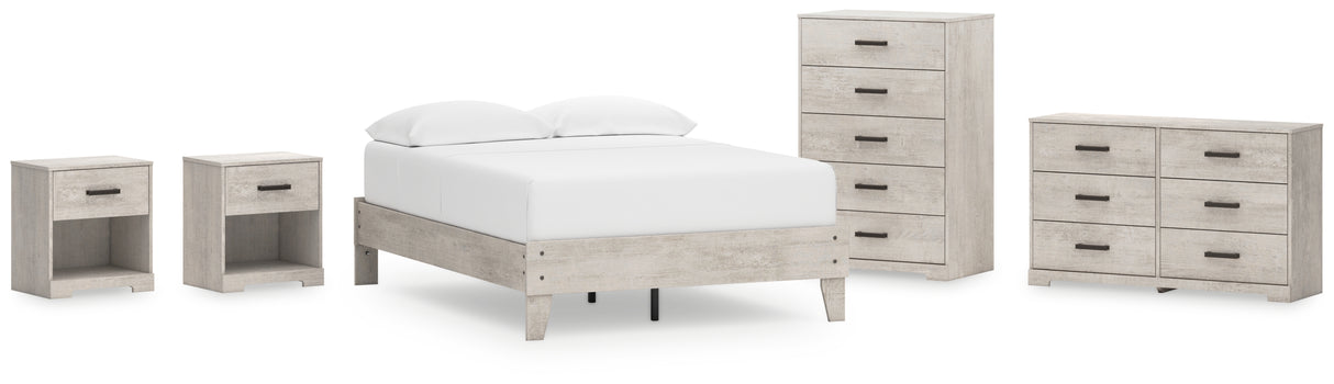 Shawburn Full Platform Bed with Dresser, Chest and 2 Nightstands in Whitewash from Ashley - Luna Furniture