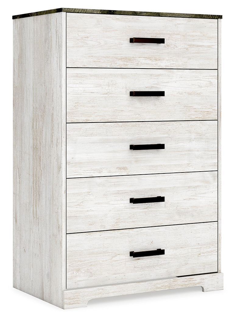 Shawburn Queen Platform Bed with Dresser, Chest and 2 Nightstands in Whitewash from Ashley Furniture - Luna Furniture